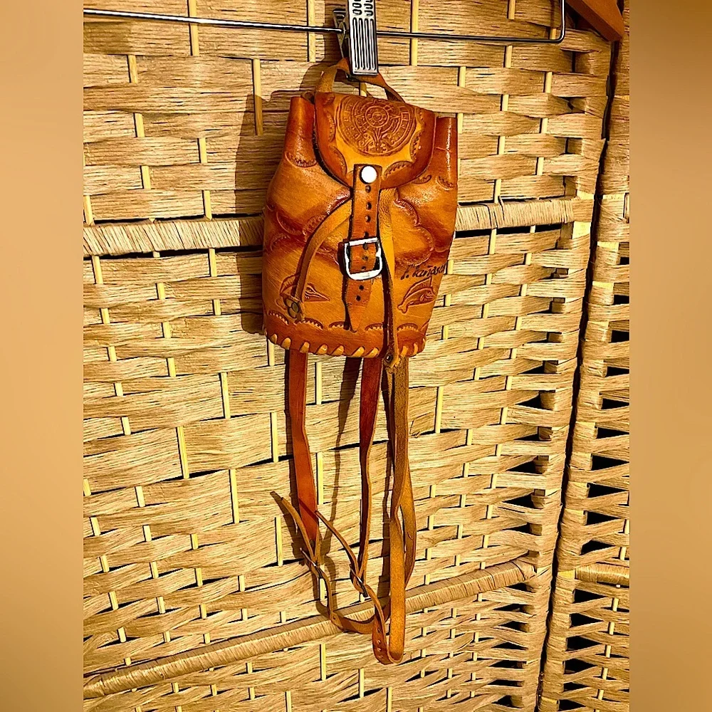 Handcrafted Aztec Leather Mini Backpack